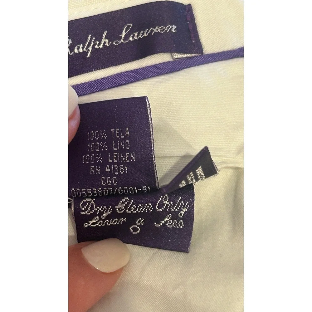 Ralph Lauren Purple Label Mens Pants 36x34 White 100% Linen Italy Luxury Preppy